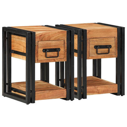 Solid Wood Acacia Nightstands Set of 2 - 30x30x40 cm