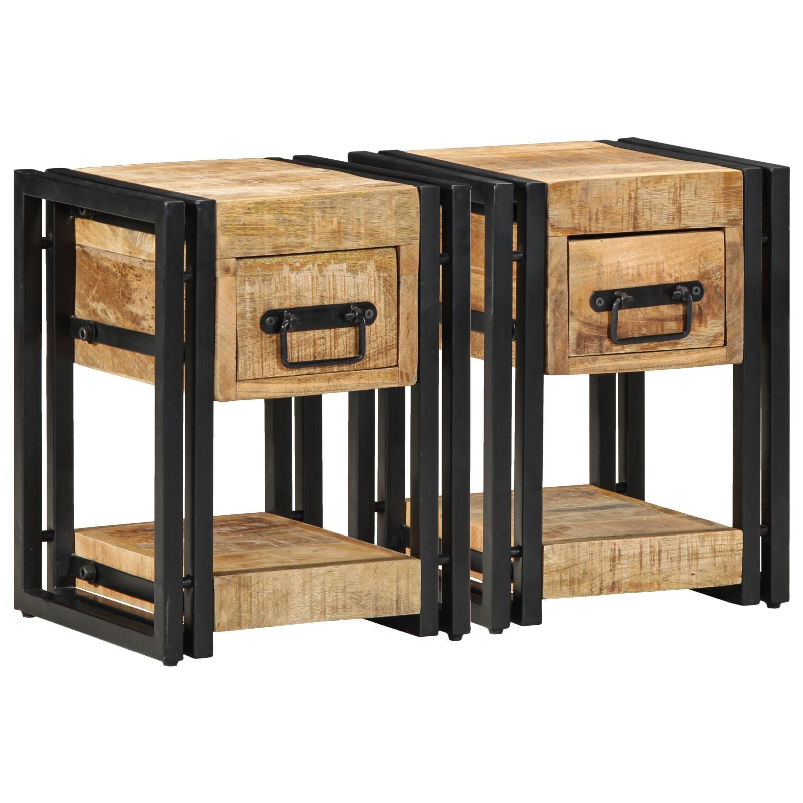 Solid Mango Wood Nightstands Set - 2 Pieces, 40x40x40 cm
