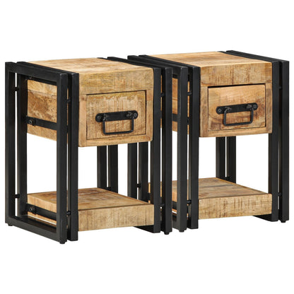 Solid Mango Wood Nightstands Set - 2 Pieces, 40x40x40 cm