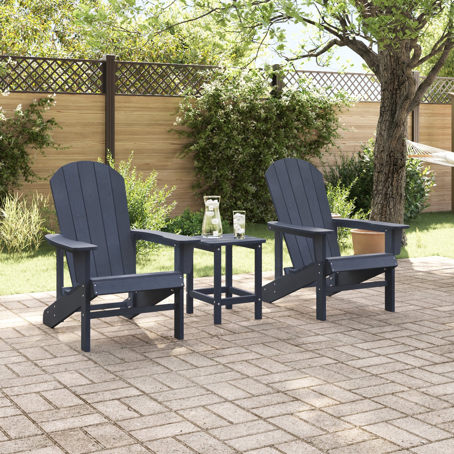Navy Blue 3 Piece Garden Lounge Set with Adirondack Chair & Table