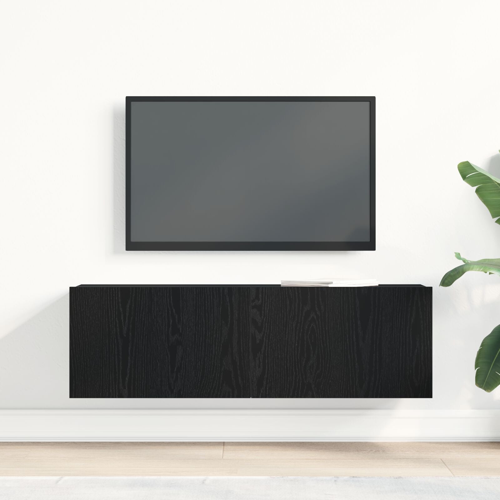 Black Oak Wall-Mounted TV Cabinet - 100x30x30 cm Engineered Wood