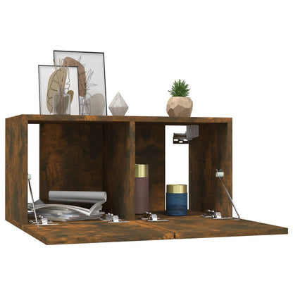 2-Piece Smoked Oak TV Cabinet Set | 60x30x30cm | Wall-Mount