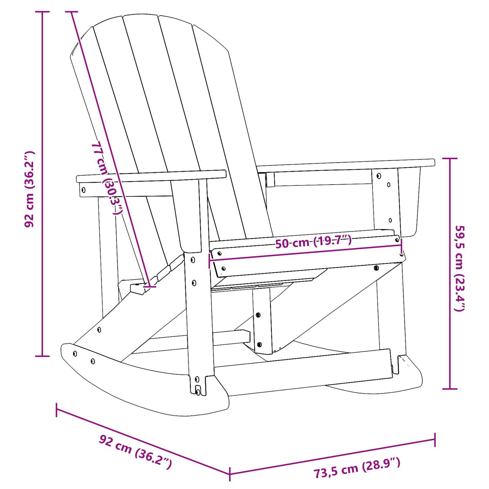 Navy Blue Adirondack Rocking Chair, HDPE, 73.5x92x90 cm