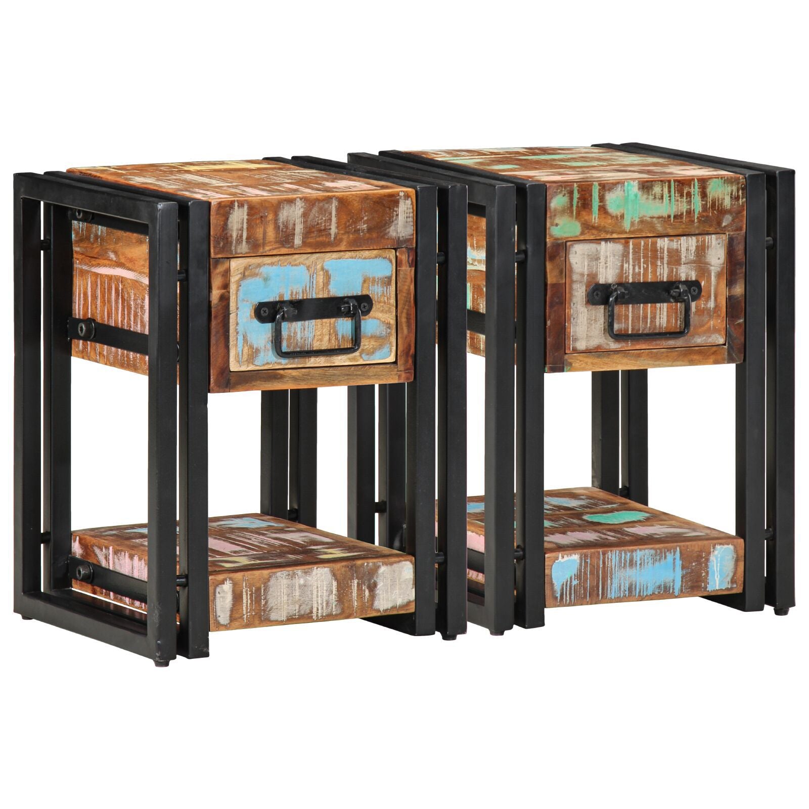 Solid Reclaimed Wood Nightstands Set - 2 pcs, 40x40x40 cm