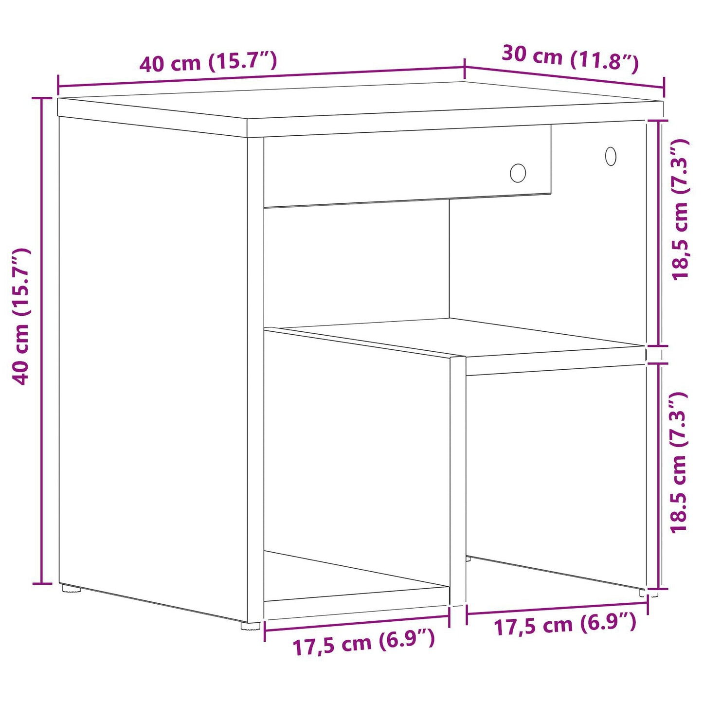 Nightstand Black Oak 40x30x40 cm Made of Engineered Wood