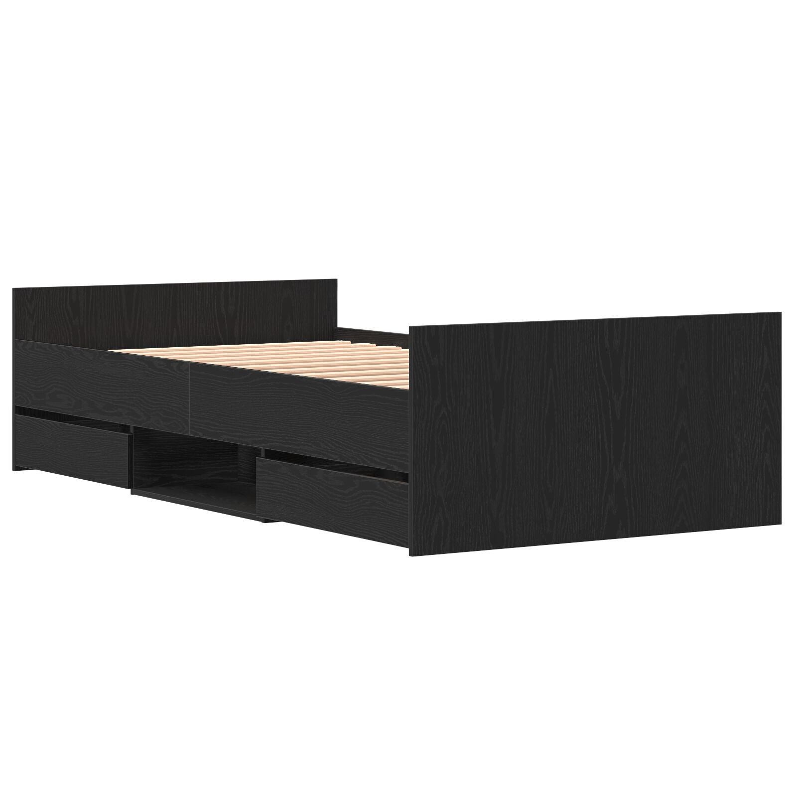 Black Oak Bed Frame 90x190 cm - Engineered Wood (No Mattress)