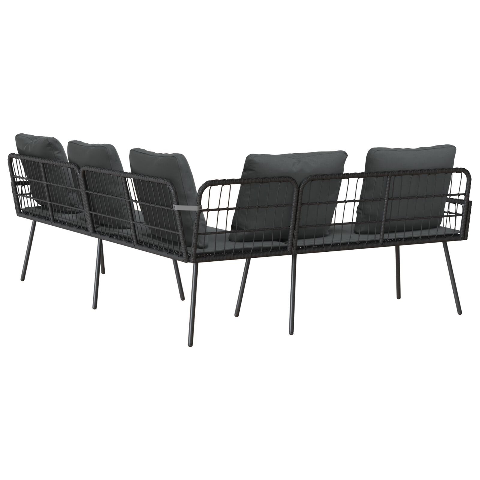Modern L-Shaped Black Poly Rattan Sofa 231x173x78 cm