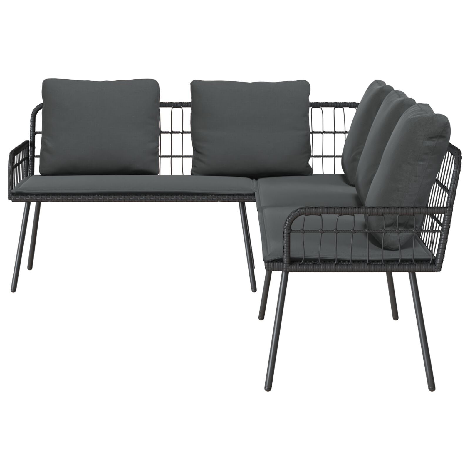 Modern L-Shaped Black Poly Rattan Sofa 231x173x78 cm