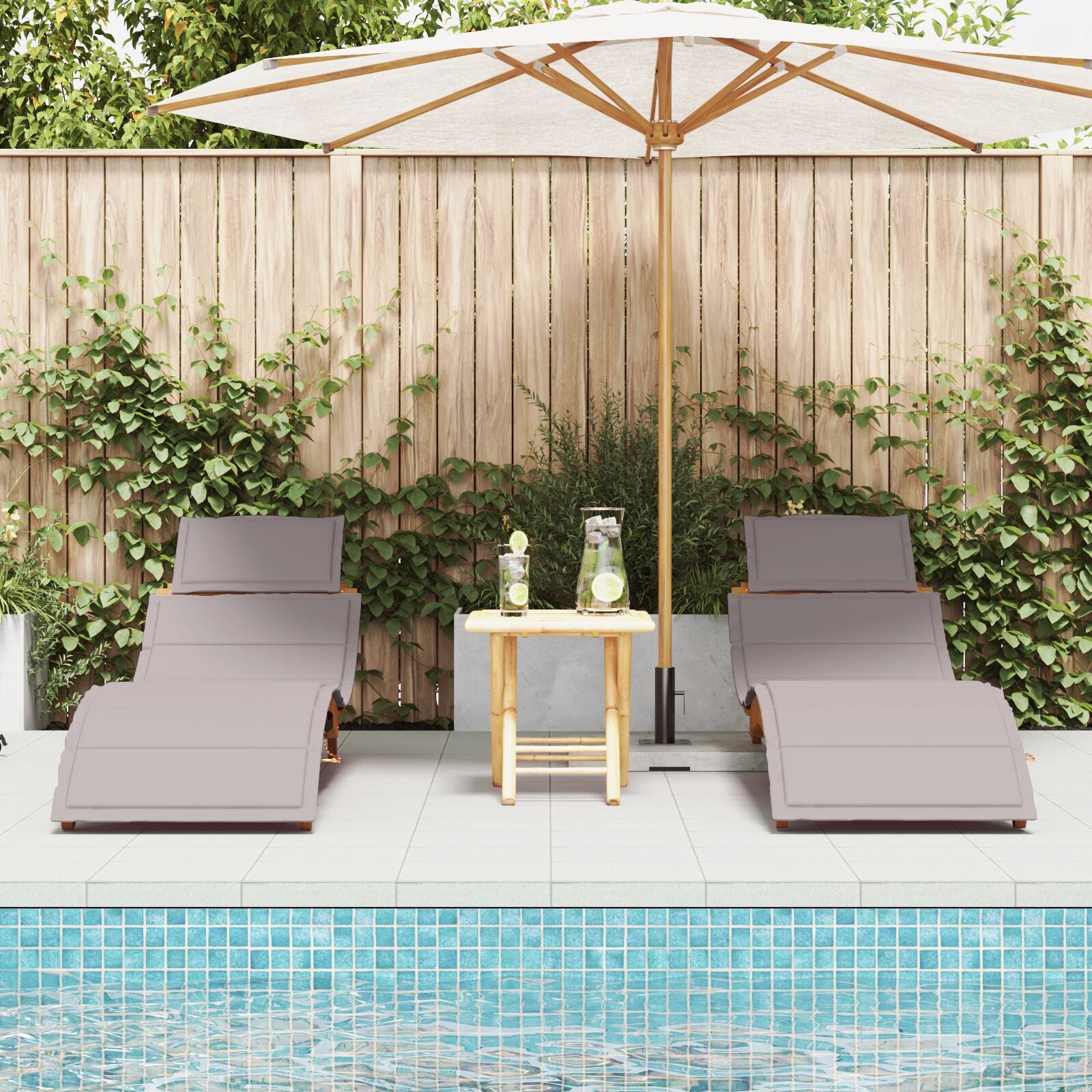 Taupe Acacia Wood Sun Loungers with Cushions - Set of 2