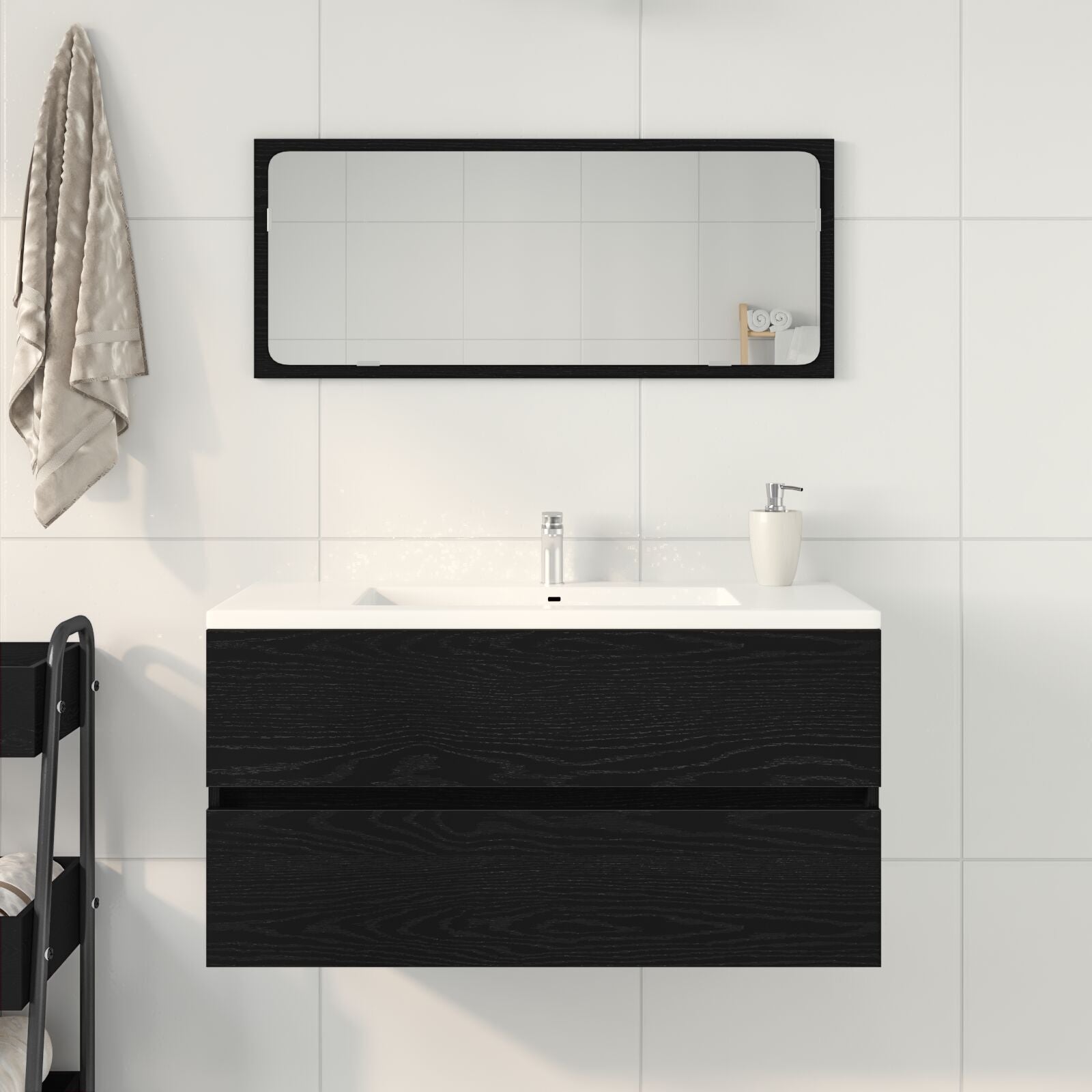 Elegant Black Oak Sink Cabinet 90x38.5x45 cm - Engineered Wood