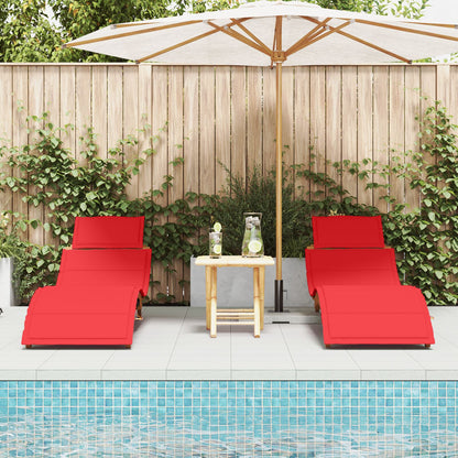 Red Acacia Wood Sun Loungers with Cushions - 2 Piece Set