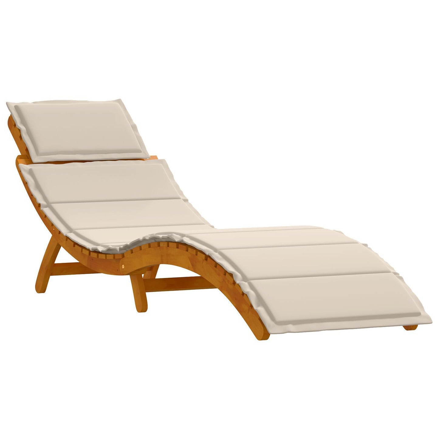 Cream White Acacia Wood Sun Loungers with Cushions - 2 Piece Set