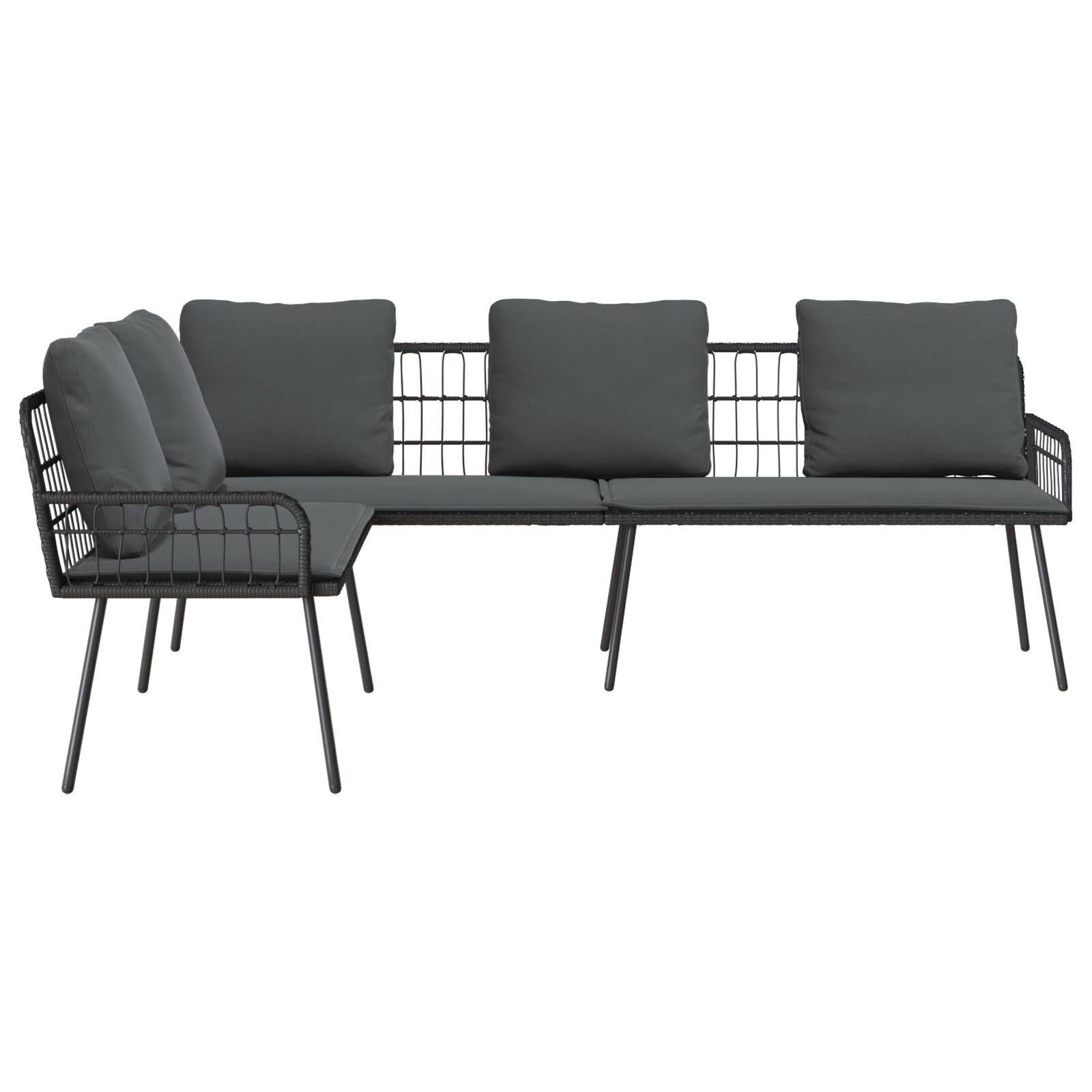 Modern L-Shaped Black Poly Rattan Sofa 231x173x78 cm