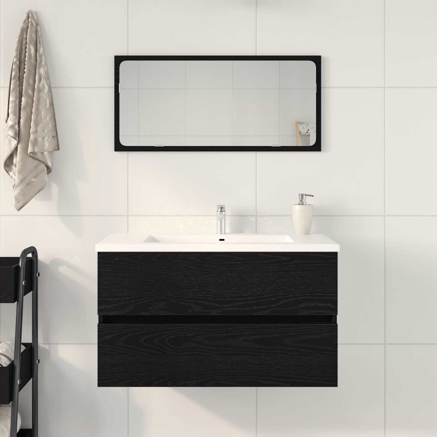 Black Oak Sink Cabinet, 80x38.5x45 cm, Engineered Wood
