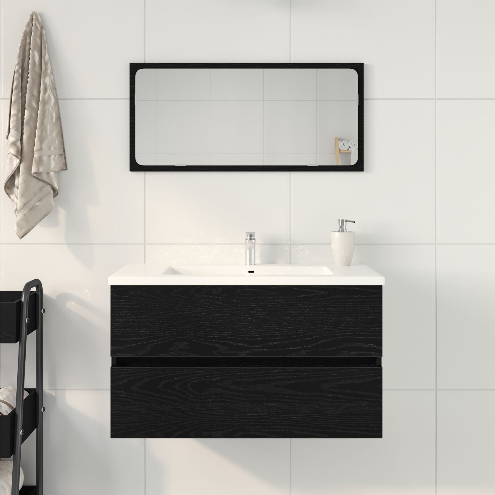Black Oak Sink Cabinet, 80x38.5x45 cm, Engineered Wood