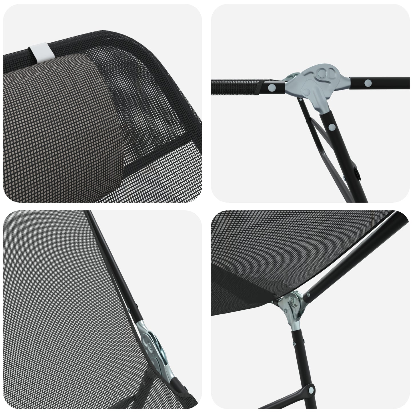 Black Textilene Folding Sun Lounger with Headrest - Outdoor Relaxation