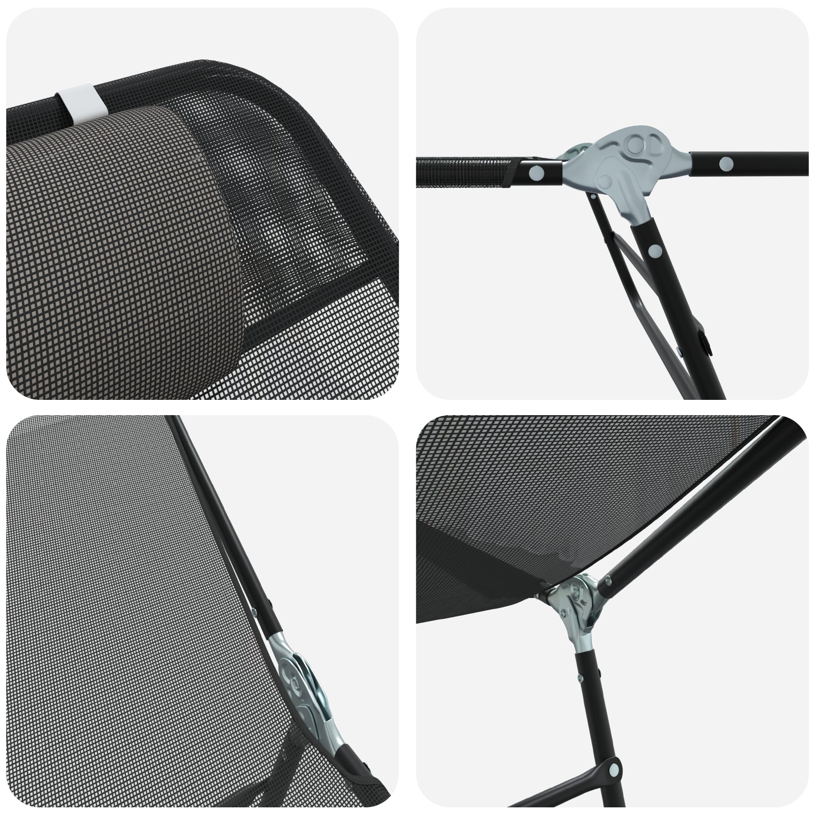 Black Textilene Folding Sun Lounger with Headrest - Outdoor Relaxation