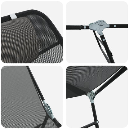 Black Textilene Folding Sun Lounger with Headrest - Outdoor Relaxation