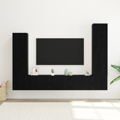 4 Piece TV Cabinet Set Wall-mounted Black Oak Engineered Wood Product Management System