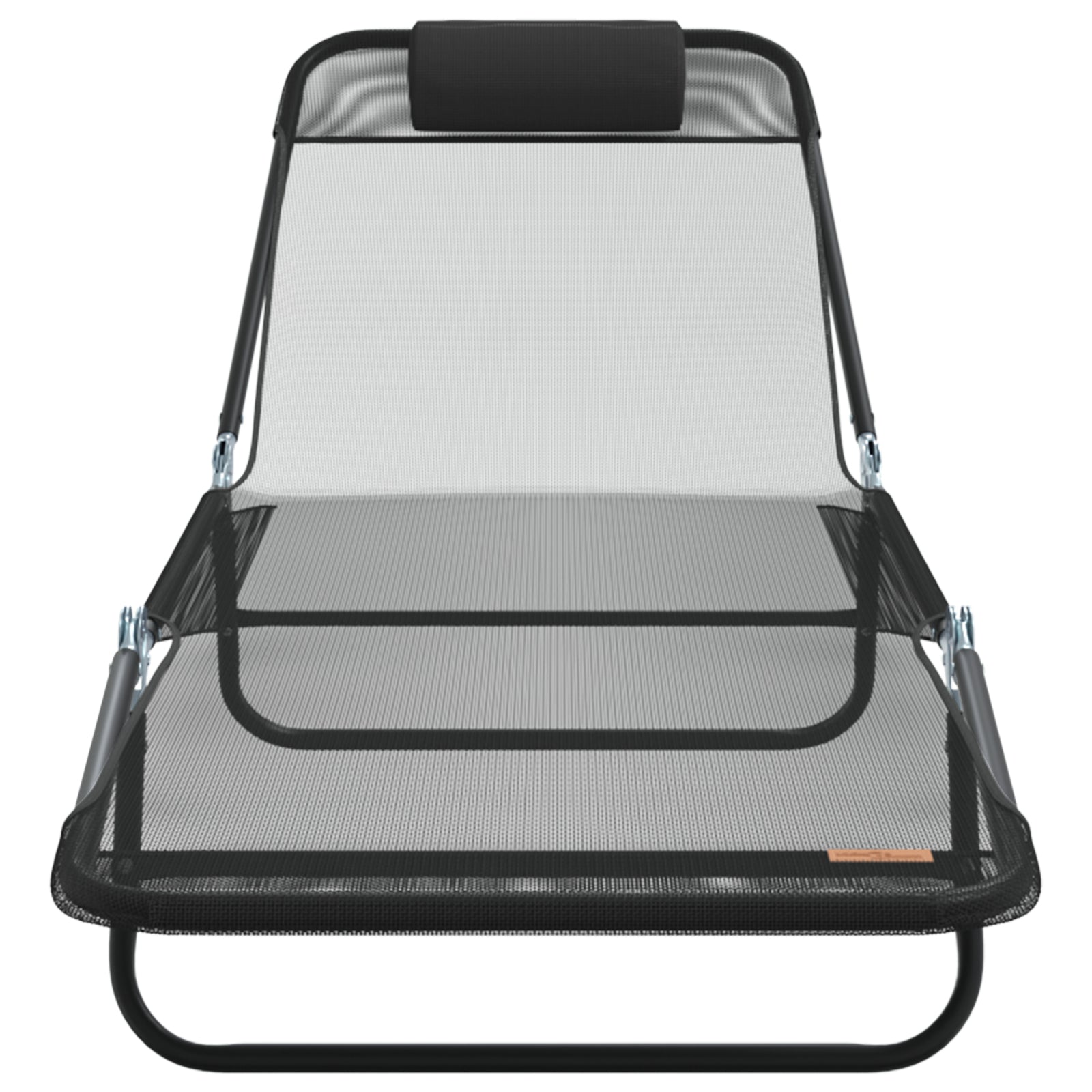Black Textilene Folding Sun Lounger with Headrest - Outdoor Relaxation