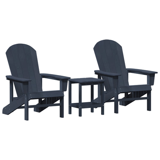 Navy Blue 3 Piece Garden Lounge Set with Adirondack Chair & Table