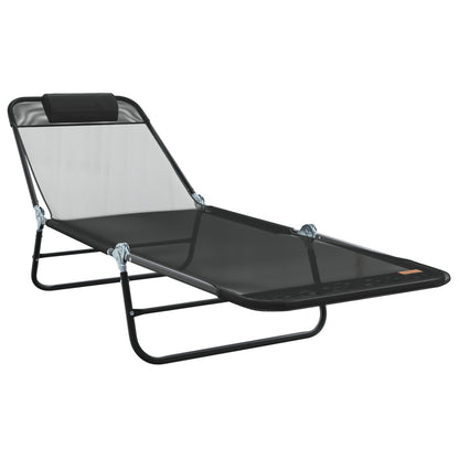 Black Textilene Folding Sun Lounger with Headrest - Outdoor Relaxation