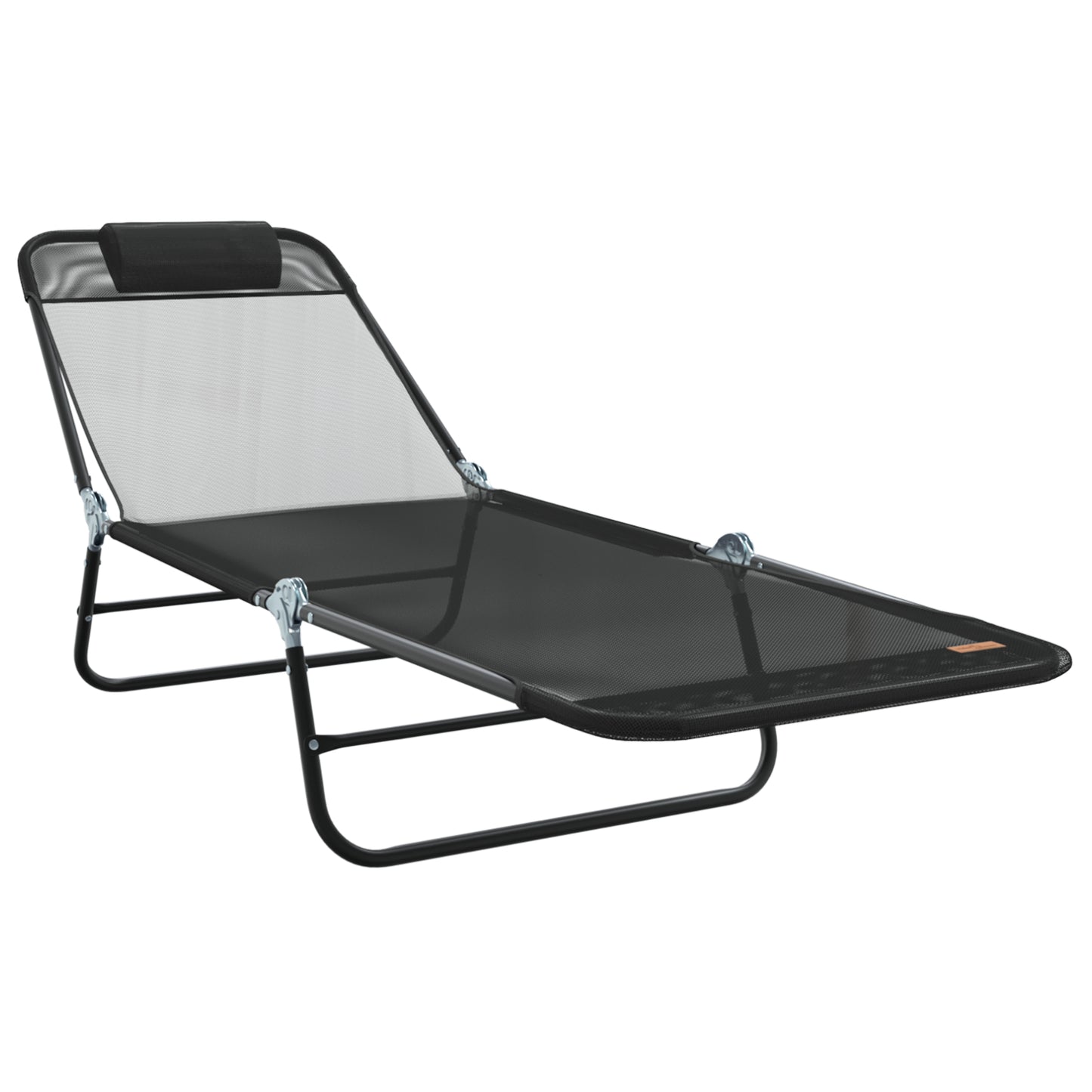 Black Textilene Folding Sun Lounger with Headrest - Outdoor Relaxation