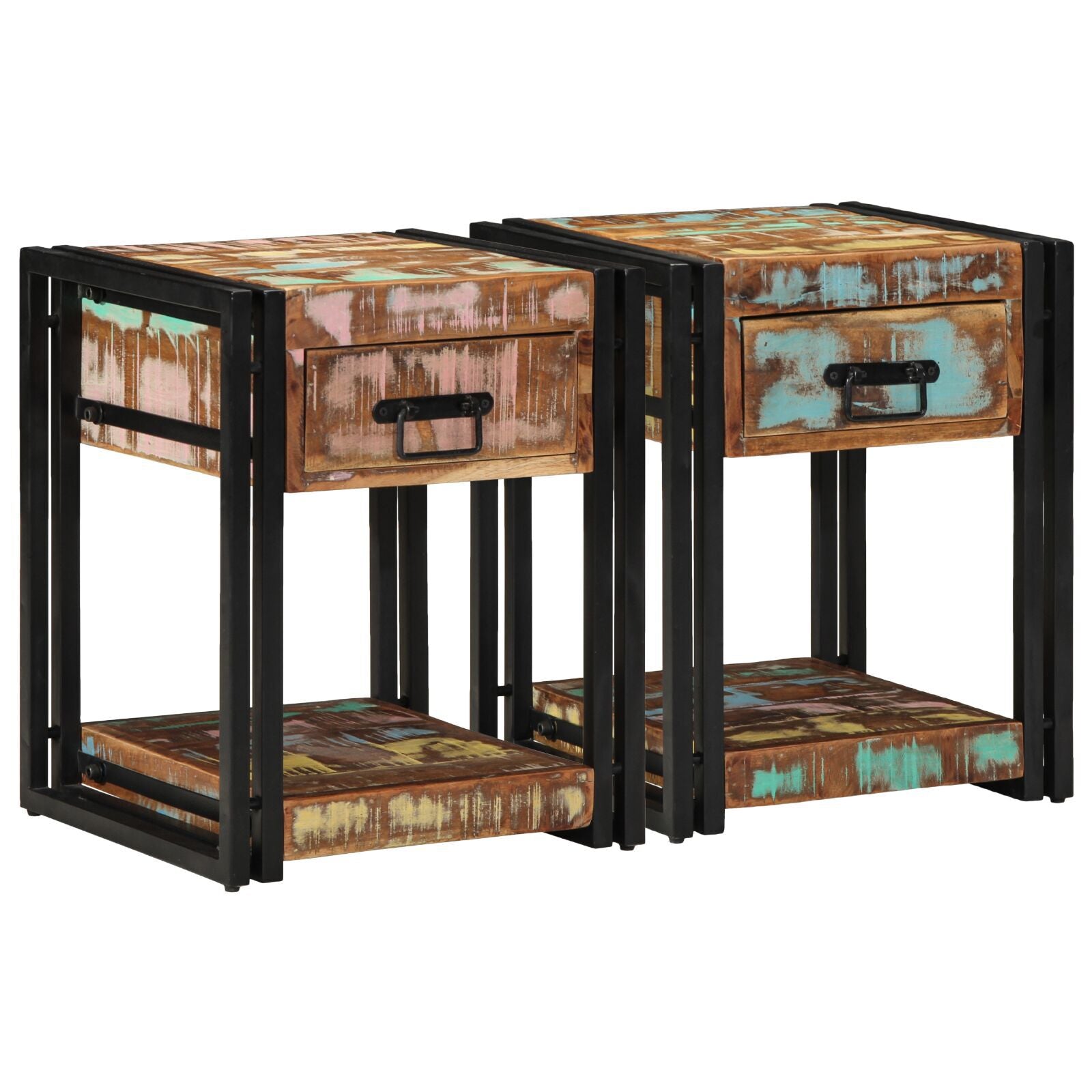 Solid Reclaimed Wood Nightstands Set of 2 - 40x40x50 cm Rustic Charm