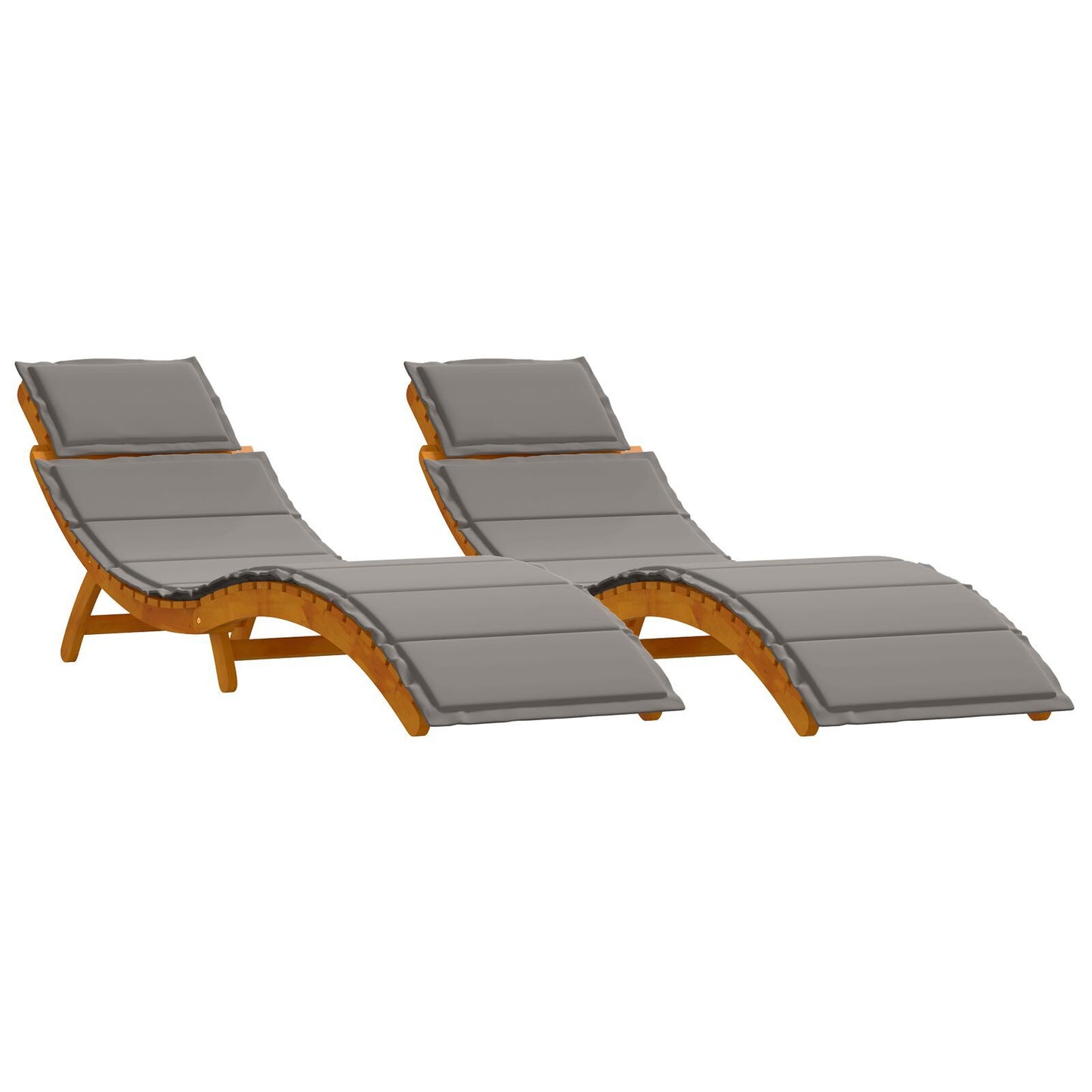 2-Piece Dark Grey Acacia Wood Sun Loungers with Cushions