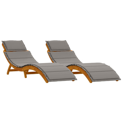 2-Piece Dark Grey Acacia Wood Sun Loungers with Cushions