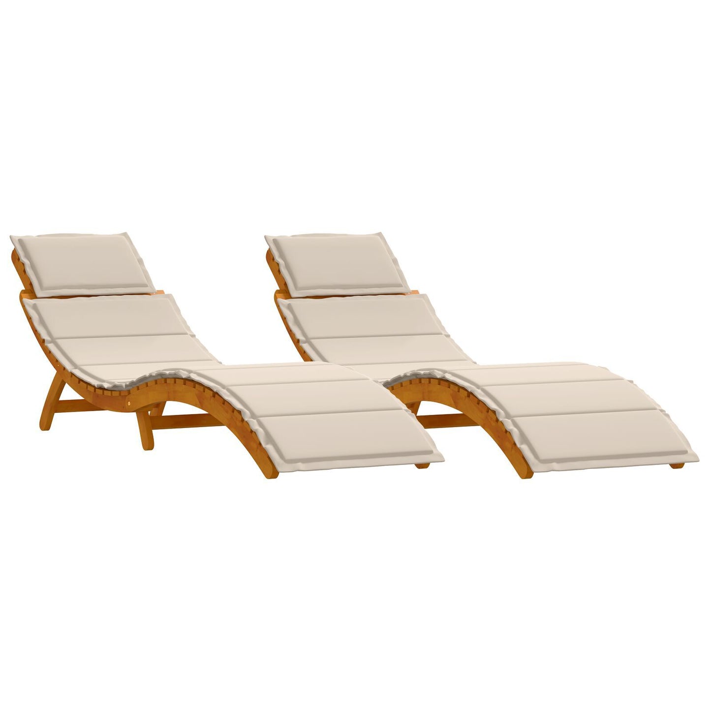 Cream White Acacia Wood Sun Loungers with Cushions - 2 Piece Set