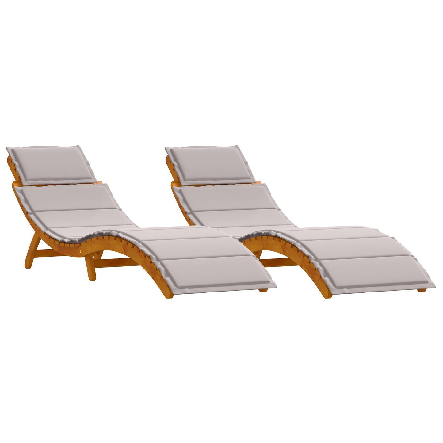 Taupe Acacia Wood Sun Loungers with Cushions - Set of 2