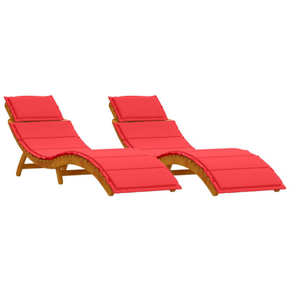 Red Acacia Wood Sun Loungers with Cushions - 2 Piece Set