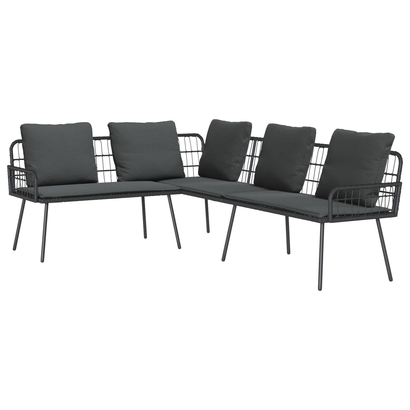 Modern L-Shaped Black Poly Rattan Sofa 231x173x78 cm