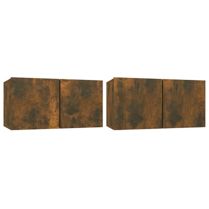 2-Piece Smoked Oak TV Cabinet Set | 60x30x30cm | Wall-Mount
