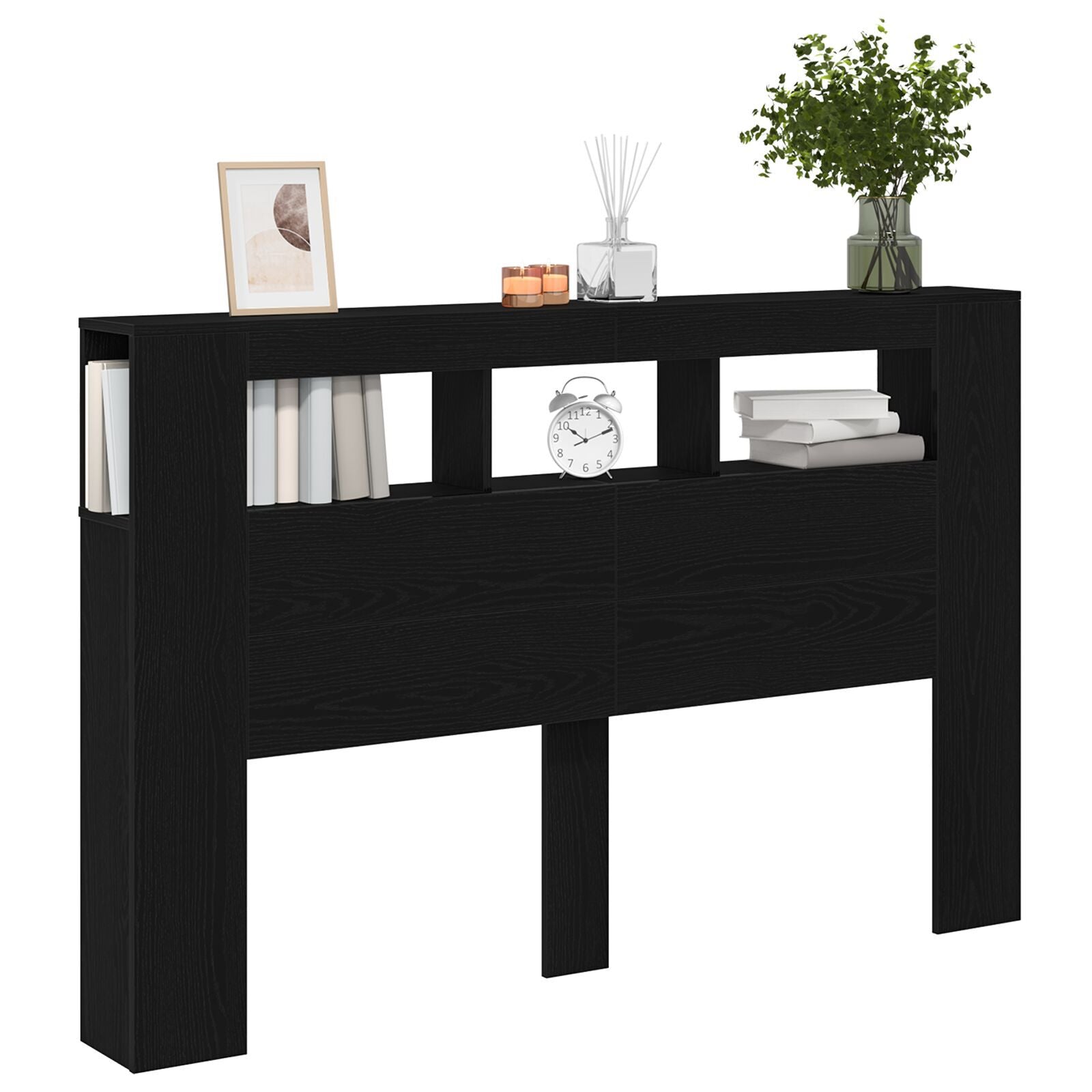 LED Headboard in Black Oak - 160x18.5x45cm, Engineered Wood