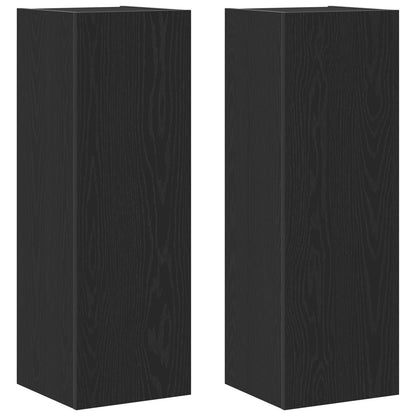 Black Oak Wall-Mounted TV Cabinets, Set of 2, Engineered Wood