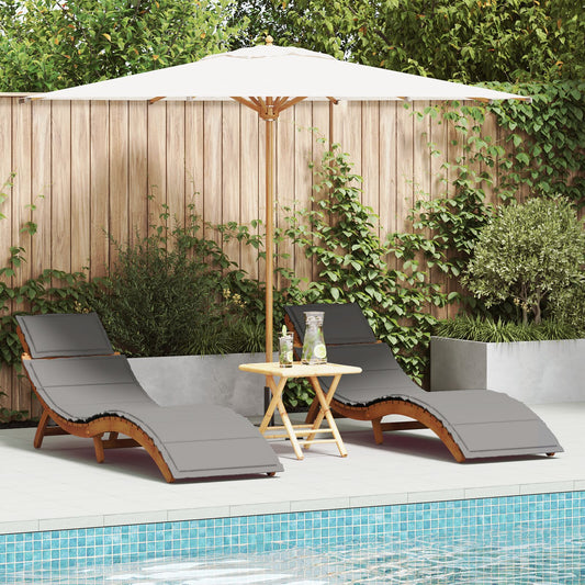 2-Piece Dark Grey Acacia Wood Sun Loungers with Cushions