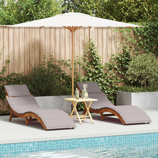 Taupe Acacia Wood Sun Loungers with Cushions - Set of 2