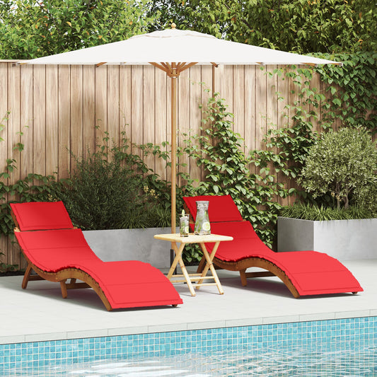 Red Acacia Wood Sun Loungers with Cushions - 2 Piece Set