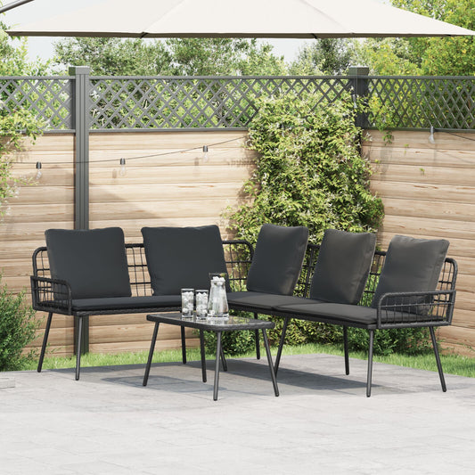 Modern L-Shaped Black Poly Rattan Sofa 231x173x78 cm