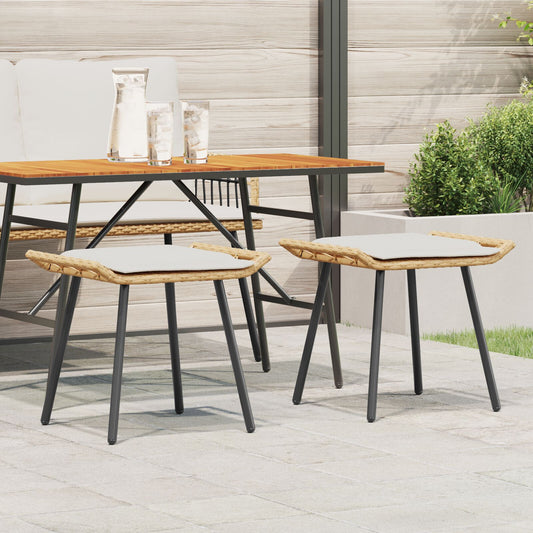 Natural Poly Rattan Garden Stools Set of 2 - 50x40x45 cm