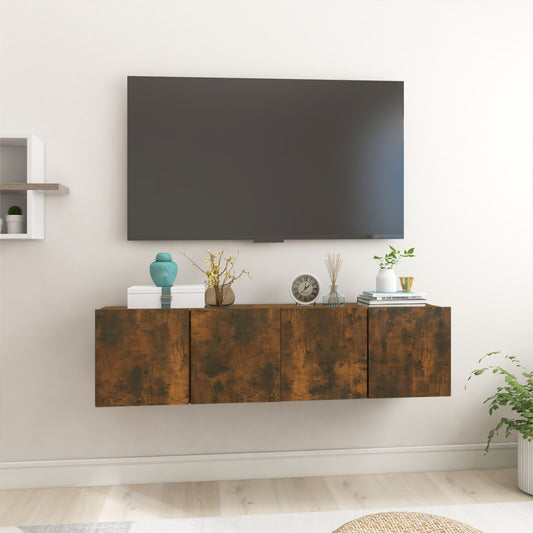 2-Piece Smoked Oak TV Cabinet Set | 60x30x30cm | Wall-Mount