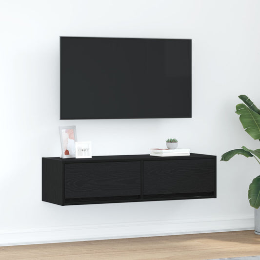 Sleek Black Oak TV Cabinet 100x31x25.5 cm - Engineered Wood