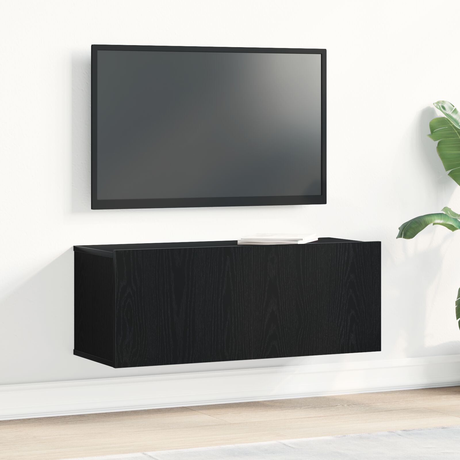 Sleek Black Oak TV Stand - 80x30x30 cm Engineered Wood