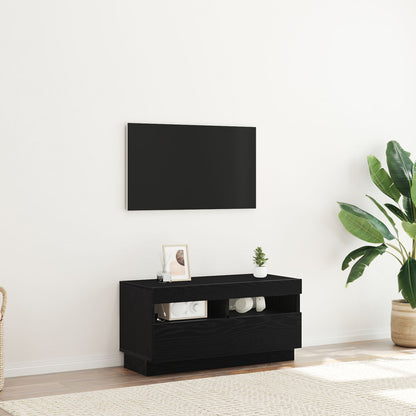 Black Oak TV Stand with LED Lights - Engineered Wood, 100x35x40 cm
