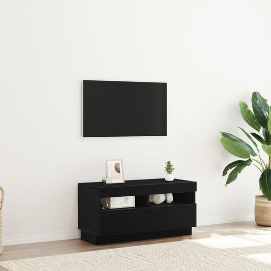 Black Oak TV Stand with LED Lights - Engineered Wood, 100x35x40 cm