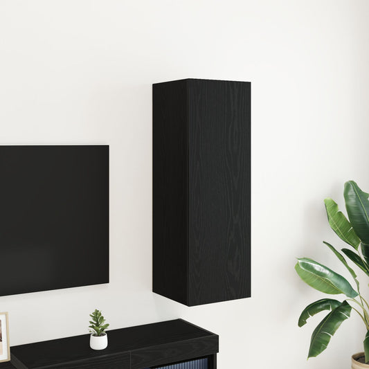 Black Oak Wall-Mounted TV Cabinet - Engineered Wood, 30.5x30x90 cm