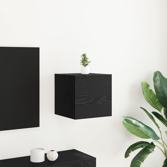 Black Oak Wall Mounted TV Cabinet - Compact 30.5x30x30 cm