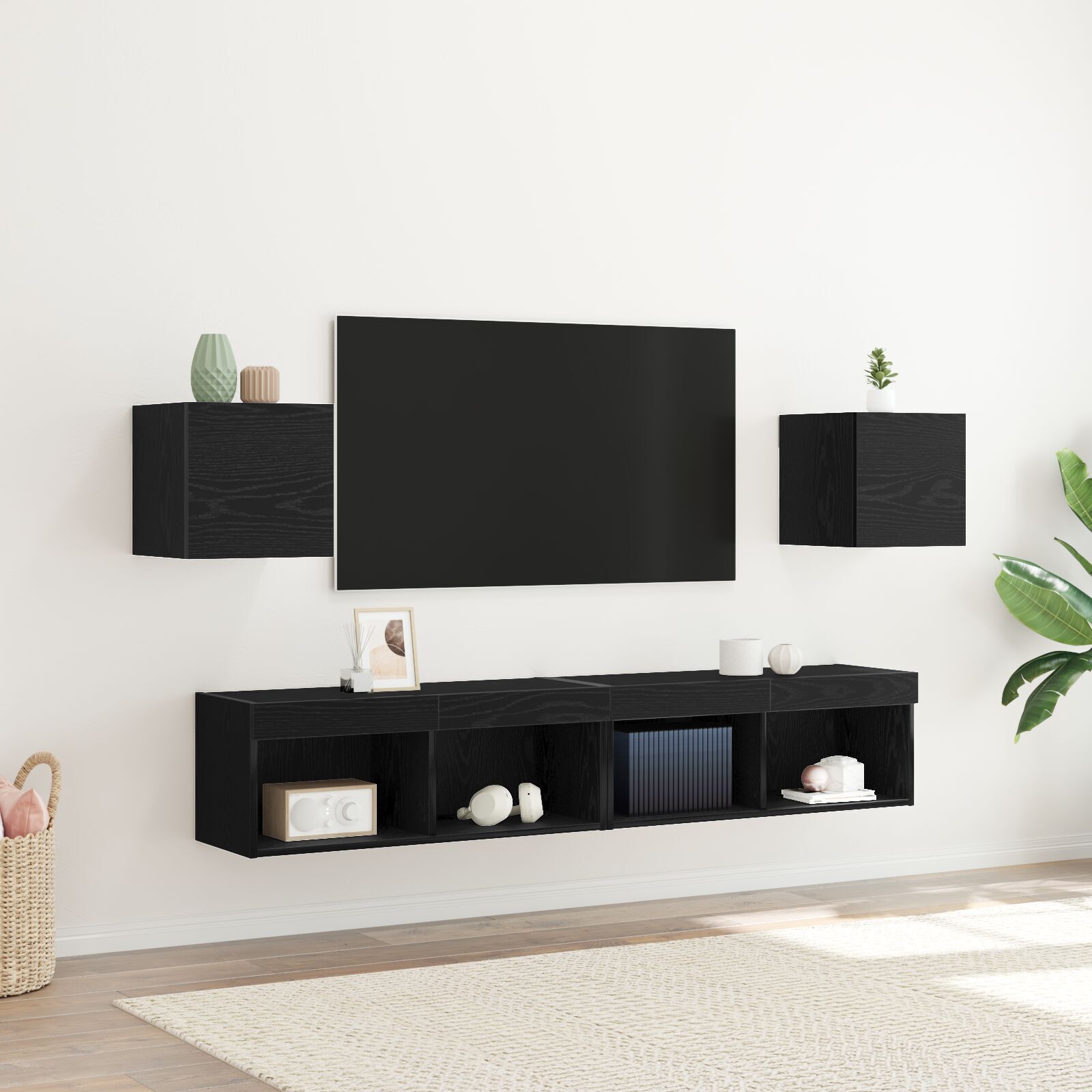 Black Oak Wall Mounted TV Cabinets Set, 2 pcs, 30.5x30x30 cm